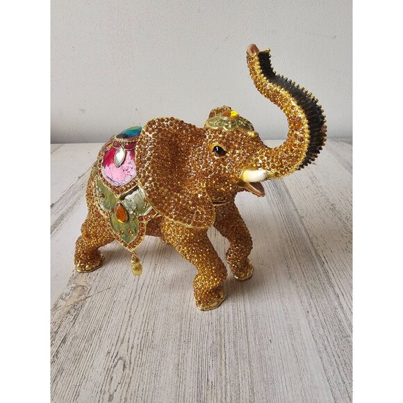 Kalifano jeweled large elephant trinket jewelry keepsake box rhinestone yellow